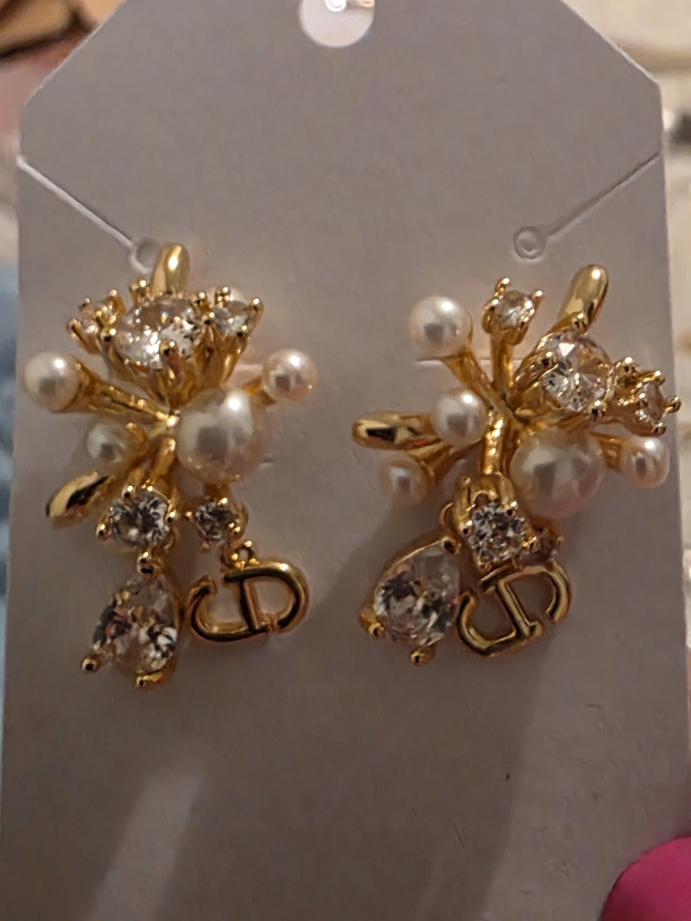 White Pearl & Crystal Cluster Earrings